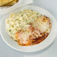Etna's Famous Trio · Chicken parmigiana, lasagna bolognese and our classic fettuccine Alfredo. Served with your c...