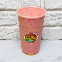 Strawberry Banana Slammer · Strawberry, banana and coconut creme blended with almond milk and ice.