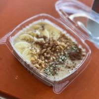 Go Nuts for Banana's · Banana, Peanuts, Agave & Almond Milk smoothie topped with Bananas, peanuts, Hemp Seeds, & Co...