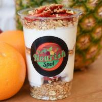 Yogurt Parfaits Cup 16 Oz · Vanilla Greek yogurt and granola standard. Choose your fruit and or nut/seeds.