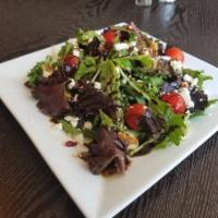 Persian Salad · Mixed greens with dried cranberries, cherry tomatoes, feta cheese, walnuts, and glazed balsa...