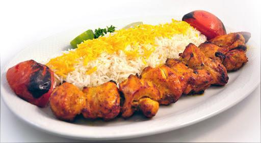 Jujeh Kabob · Served with a choice of salad or basmati rice with saffron. Marinated and grilled pieces of cornish ben.
