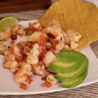 Tostadas Ceviche de Camaron · Shrimp ceviche tostada very delicious fully cooked shrimp chopped and mixed with chopped red...