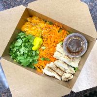 Chinese Chicken Salad · Napa cabbage & Lettuce, carrots,  cilantro, mandarin orange, chicken tossed in sesame dressi...