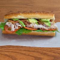 Cobbie Cold Sandwich · Smoked turkey, crispy bacon, avocado, lettuce, tomato, red onion, mayo on sub roll.