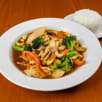 SF1. Cashew Nuts Stir-Fried · Choice of meat with cashew nuts, baby corn, carrots, broccoli and bell peppers.