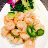 Exotic Szechuan Shrimp (mild hot) · Shrimp basted in a spicy glaze. Spicy.