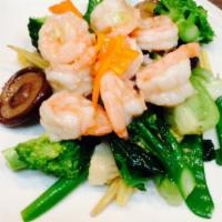 Prawn with Vegetables · Sauteed jumbo shrimps with assorted vegetables.