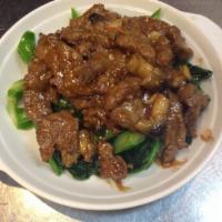 Chinese Broccoli Beef · A savory stir-fried preparation with sliced beef and delicate Chinese broccoli. 