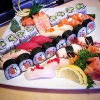 Sushi for 2 · California roll, J.B. roll and 16 pieces of nigiri. Served with miso soup or green salad. Ra...