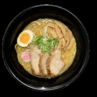 Tori Paitan Shoyu Ramen · House made chicken broth with soy sauce base flavor. Topped with chicken chashu, egg, cabbag...