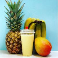 Tropical Daze · Mango, Pineapple, Banana, Coconut milk, Agave, Coconut Flakes
