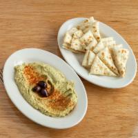 Cilantro Habanero Hummus · Our house made hummus with habanero peppers. Served with warm pita breads.
