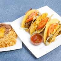 1. Three Beef Tacos Combo Dinner · Served with rice and beans.