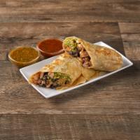 Grilled Chicken Burrito · Pico de gallo, guacamole, sour cream, black or pinto beans.