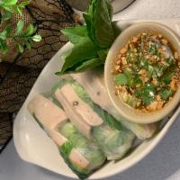 Vietnamese fresh roll · grill pork  with mix vegetable , vermicelli noodle, basil , in rice paper wrap come with spi...