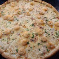 Lemon Shrimp Francaise Pizza · Jumbo sumptuous shrimp sauteed in butter and lemon juice and spread over a Mozzarella cheese...