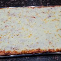 Cheese Sicilian Pie · Fresh gooey Mozzarella cheese on a thicker crust. Traditional square fave!