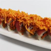 Rose Garden Roll Dinner · Spicy tuna, cucumber, topped with tuna and kani (crab) salad.