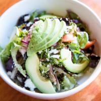 Mariachi Salad · Mixed greens, queso fresco, onions, tomatoes, avocado, grilled skirt steak strips served wit...