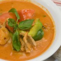 20. Pineapple Curry Chicken · Pineapple, tomatoes, bell pepper and basil, simmered in coconut milk and sweet red curry sau...