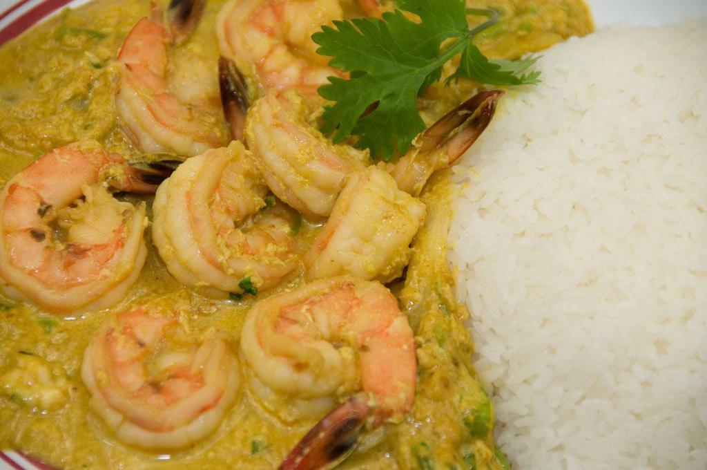 46. Pad Pong Curry Prawns · Sauteed with onion, garlic, egg, green onion, milk, and yellow curry paste. Spicy.