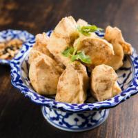 A2. Golden Fried Tofu (v) · Grounded peanuts with sweet chill sauce. Vegan.
