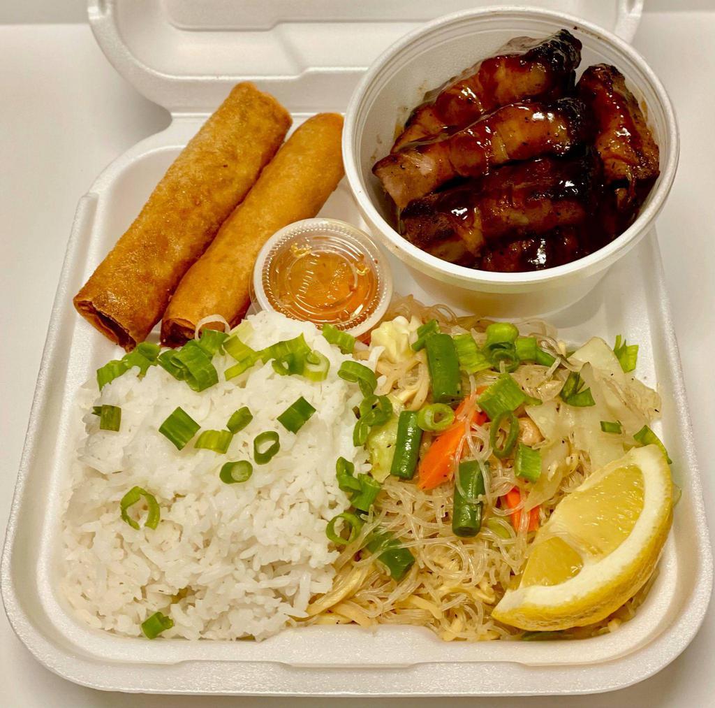 Pork BBQ  Plate  · Made of pork slices marinated in a sweet BBQ sauce. Sweet, salty, and slightly spicy. One of our best sellers!

**Served with  1/2 Rice and 1/2 Pancit, with 2 Lumpiang Shanghai. 
