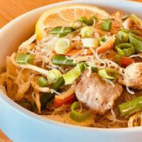 Pancit · Authentic Filipino-style fried noodles made with  rice noodle, chicken, carrots,  and cabbag...
