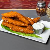 Honey Buffalo Chicken Tenders  · 6 pieces. Cooked wing of a chicken coated in sauce or seasoning.