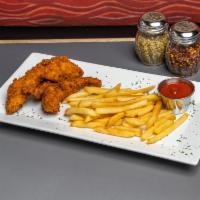 Kids Chicken Fingers and Fries · 3 pieces. Breaded or battered crispy chicken. 