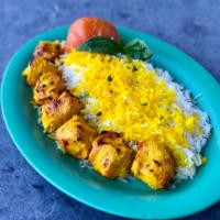 Chicken Kebob  (Best Seller) · With  Basmati rice, Pita bread and Shirazi Salad