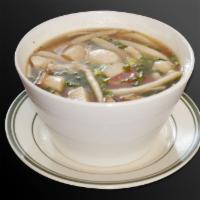 Tom Zabb Soup · Tom zabb spicy and sour soup. Esan style soup with mushrooms, scallions, shallots and lemong...
