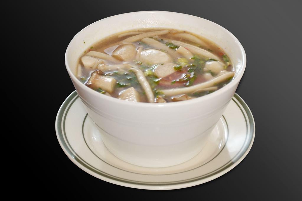 Tom Zabb Soup · Tom zabb spicy and sour soup. Esan style soup with mushrooms, scallions, shallots and lemongrass.