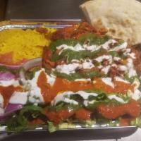 Mixed Platter · Comes with any 2:
chicken,
chicken kofta 
or lamb, rice and salad