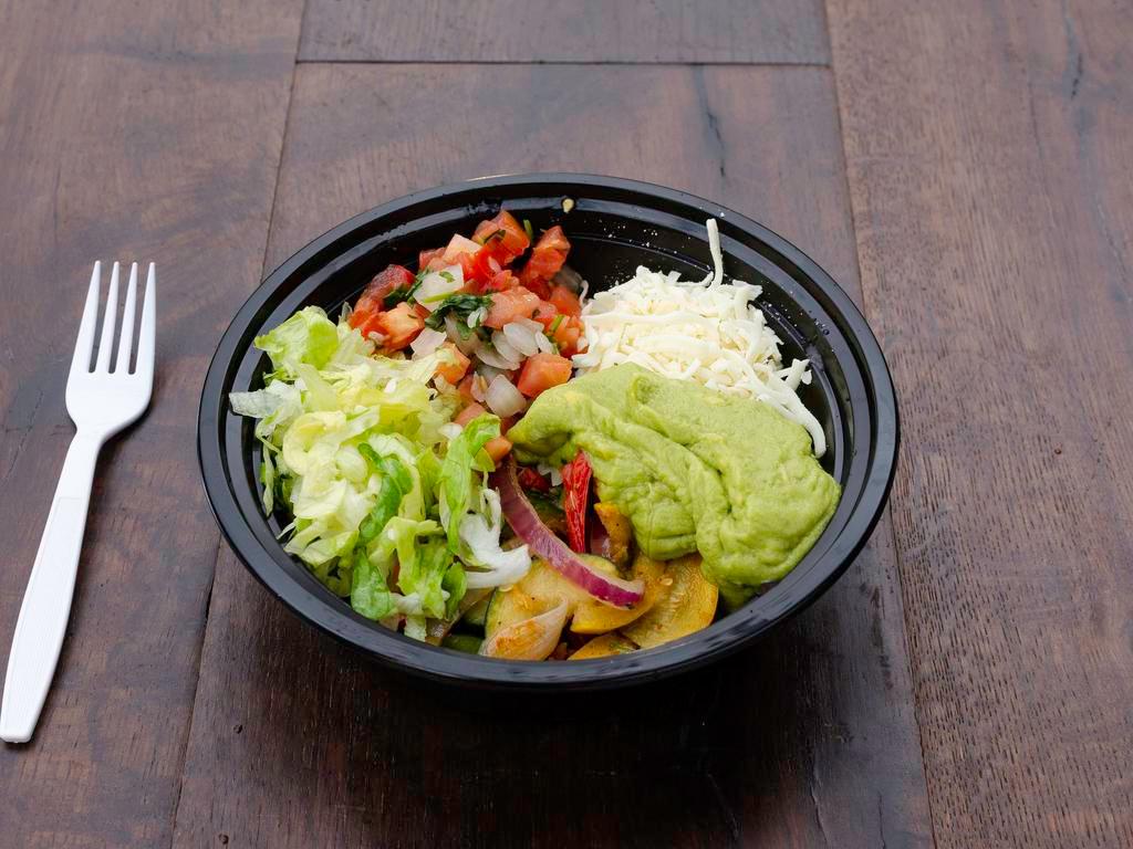 Burrito Bowl · In a bowl, your favorite choice of meat, rice, black beans, lettuce, cheese, pico de gallo, guacamole, sheered cheese and salsa.