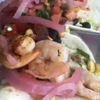 Los Cabos · Flash fried shrimp, cilantro, mango salsa, pickled onions, sweet chili, and lettuce.
