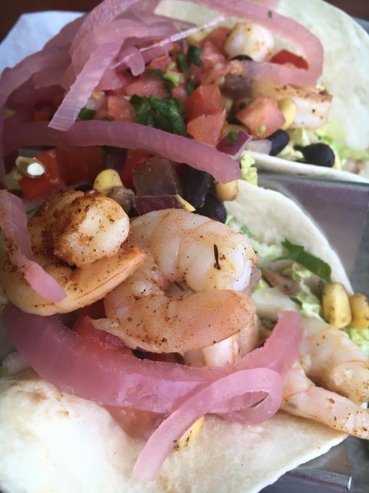 Los Cabos · Flash fried shrimp, cilantro, mango salsa, pickled onions, sweet chili, and lettuce.