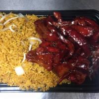 12. Boneless Ribs Combination Platter · Served with pork egg roll and fried rice or white rice.