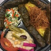 Vegetarian Combo Plate · Hummus, baba ghanouj, falafel, and Greek salad.