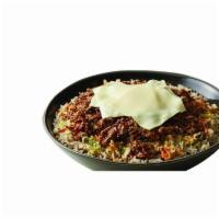 Korean Rice & Grain Bowl (Sirloin Steak) · Korean BBQ sauce, Cilantro, Sriracha Cole 
Slaw & American Cheese over a bed of Rice