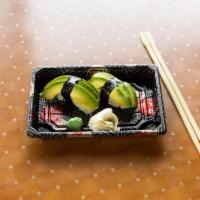 Avocado Sushi · Seaweed wrapped around rice and filling.