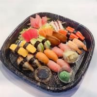 Nigri & sashimi combo · 2 pcs of tuna, salmon, red snapper, eel, shrimp, crab stick, Tamago, avocado, Irari nigiri s...