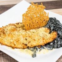 Parmesan Crusted Tilapia · Tilapia Fillet seared, encrusted in garlic, and parmesan cheese. Served with your choice of ...