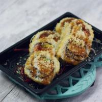 Bellagio Roll · Deep fried. Inside mixed fish, crab, avocado, and cream cheese. Outside tempura crunch.