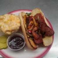 Smoked Sausage Sandwich · Served with choice of side and a drink.