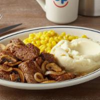 Sirloin Steak Tips* · A hearty portion of tender sirloin steak tips* sautéed with grilled onions & mushrooms.

