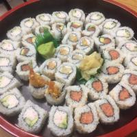 40 Piece Ninja Party · 16 pieces of California roll, 8 pieces of spicy tuna, 8 pieces of shrimp tempura and 8 piece...