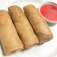 Veggie Spring Roll (3 pieces) · Crispy veggie spring rolls stuffed with cellophane noodles and veggie, served with sweet and...