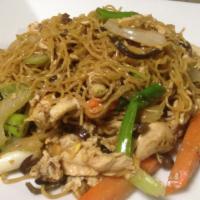 Pad Mee · Choice of protein stir fried with egg noodle, egg, onion, celery, carrot, mushroom and sprin...